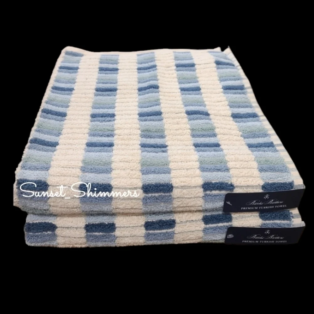 6pc BROOKS BROTHERS Blue Ombre Mosaic Tile THICK PLUSH Luxury TURKISH Towel Set